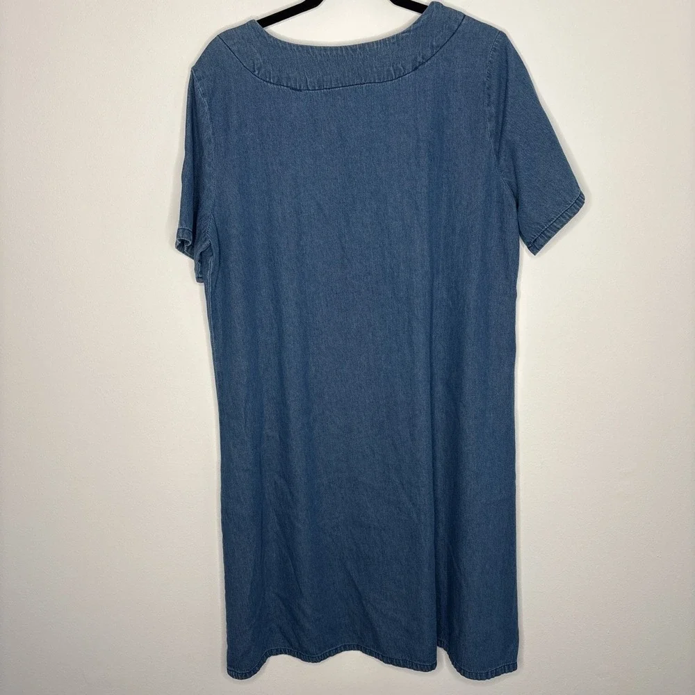 Country Store Modest Dress Women's Large Embroidered Denim Cottagecore Trad Farm - Picture 9 of 10